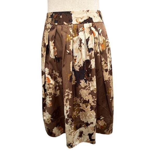 Talbots Dresses & Skirts - Talbots Pleated A-line Skirt Women's Sz 4 Chocolate Brown Gold Floral Career